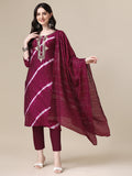 Leheriya printed and hand embroidered multicolor kurta set