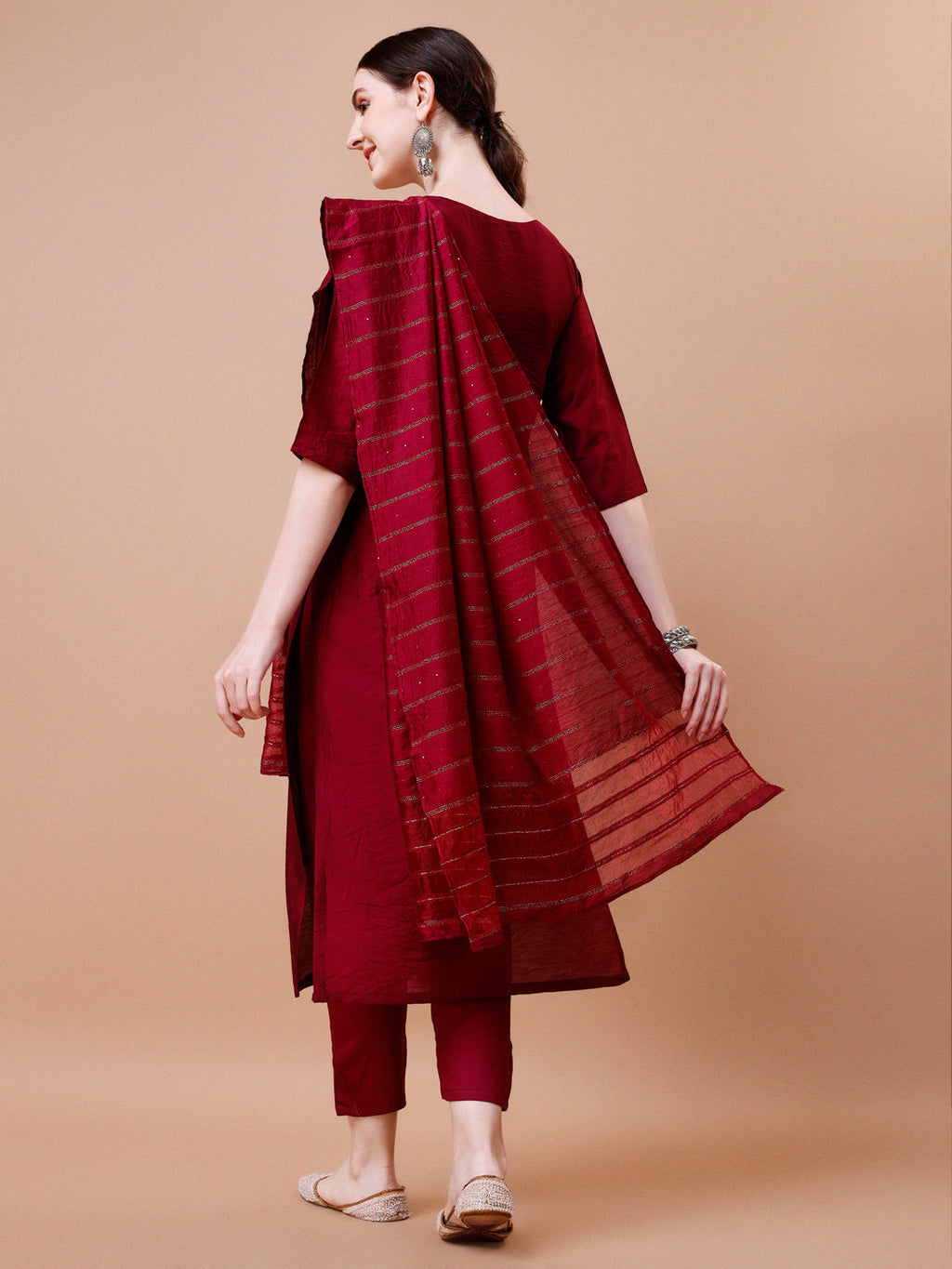 Placement Hand Embroidered Kurta With Pant & Dupatta Set, Multicolor - Hiral Fashion