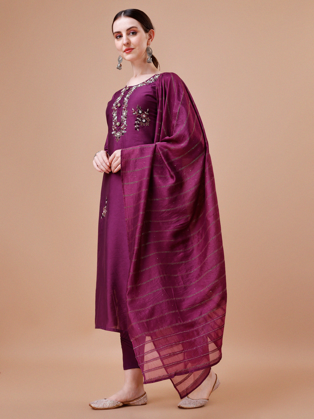 Multicolor Placement Hand Embroidered Kurta Set with Dupatta