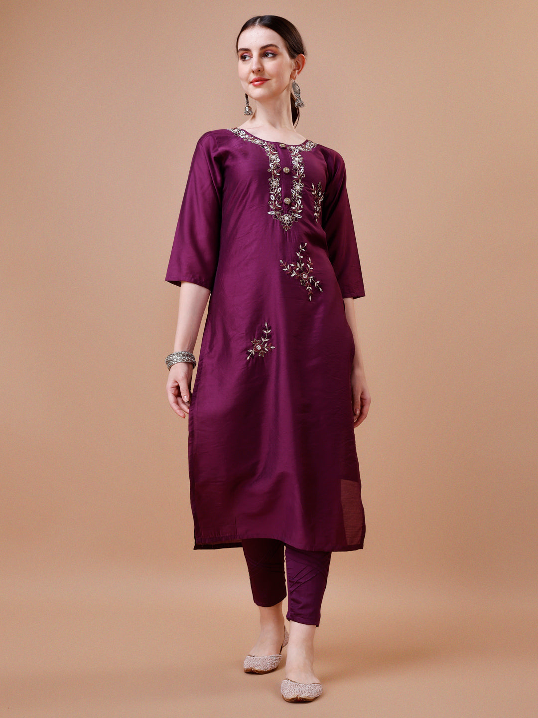 Multicolor Placement Hand Embroidered Kurta Set with Dupatta