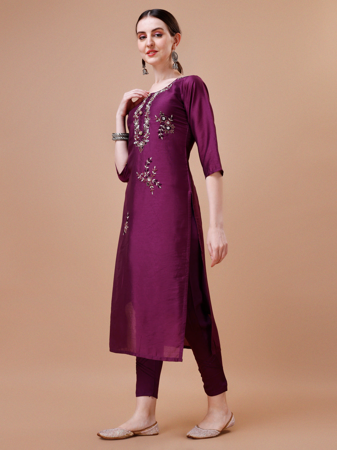 Multicolor Placement Hand Embroidered Kurta Set with Dupatta