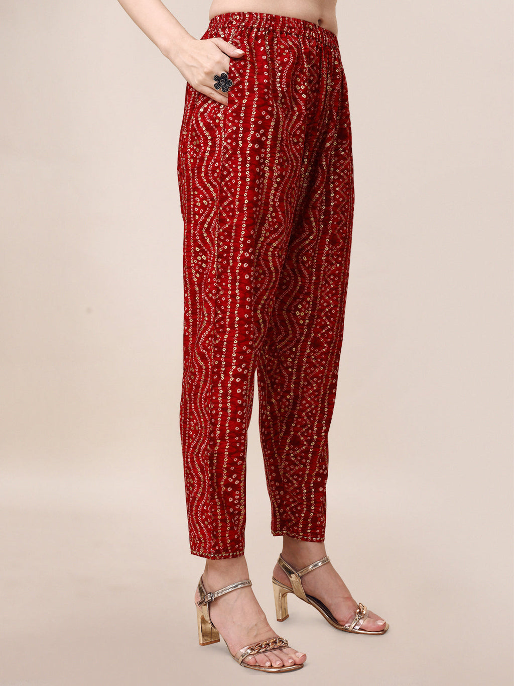 Bandhani Printed Embroidered Kurta Set with Pant and Dupatta