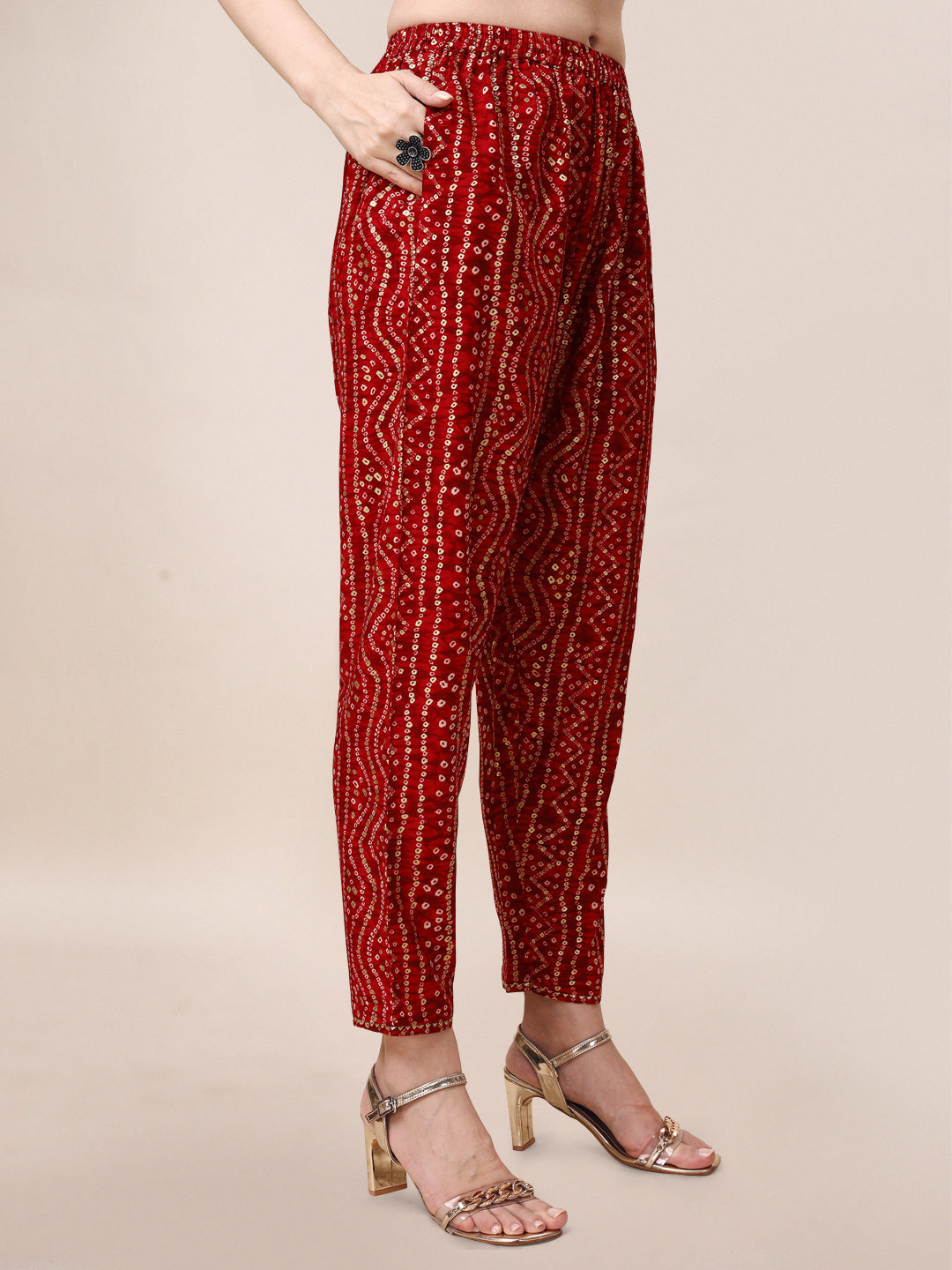 Bandhani Printed Embroidered Kurta Set with Pant and Dupatta