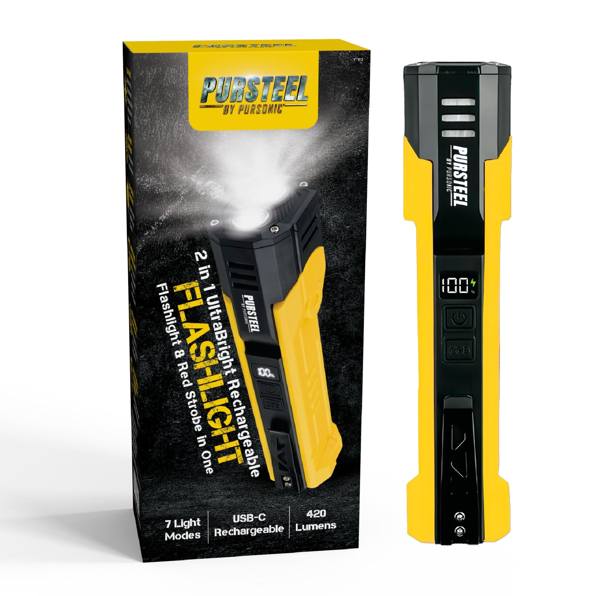 Pursonic – 2-in-1 UltraBright Rechargeable Flashlight & Red Strobe