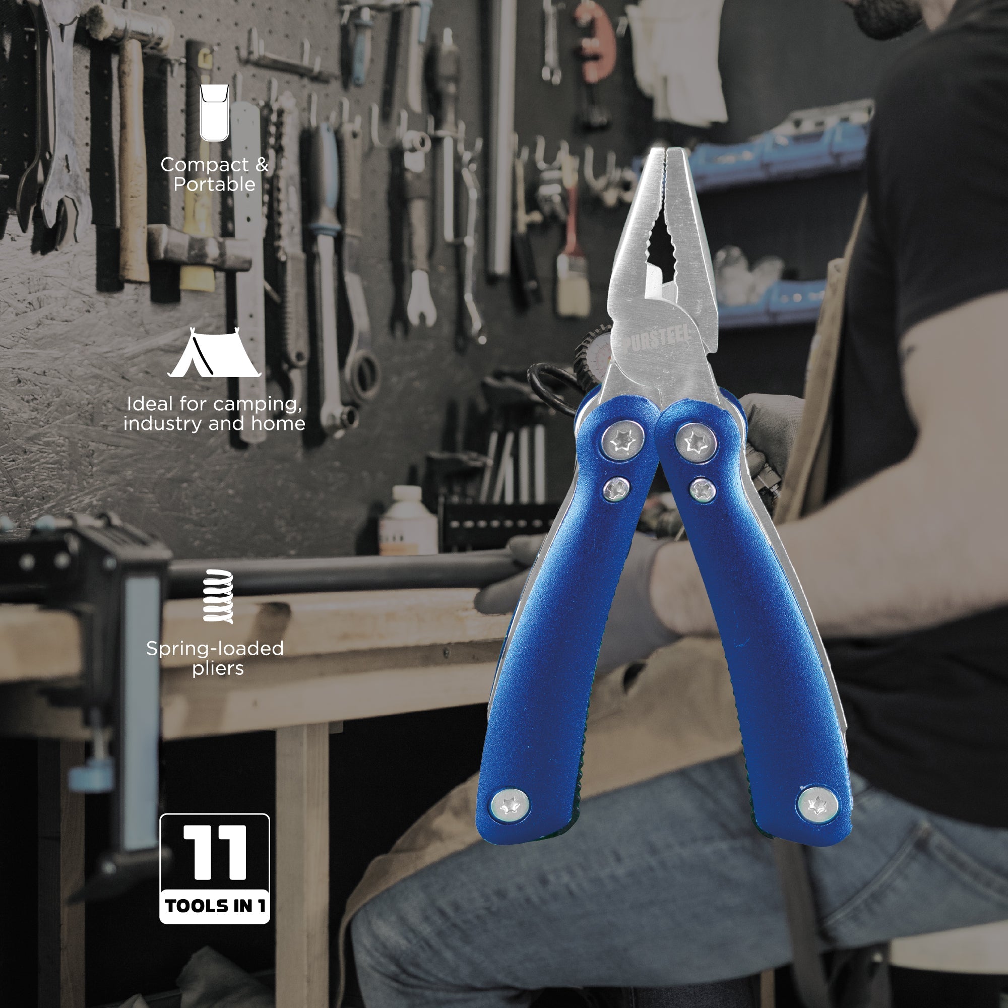 Pursonic 11-in-1 Multifunction Tool Survival Essentials Bundle – The Ultimate Compact Kit for DIY Outdoor and Everyday Use