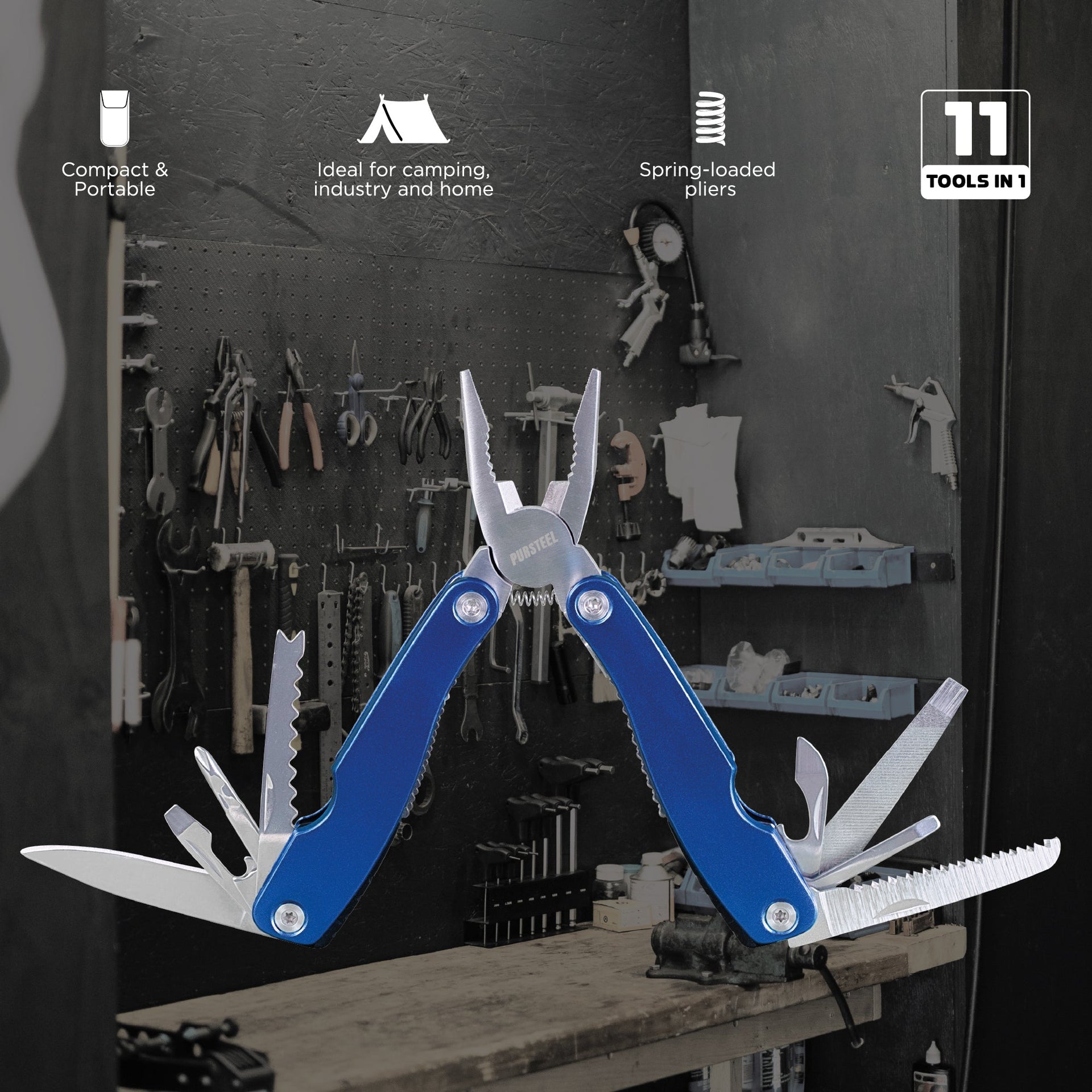 Pursonic 11-in-1 Multifunction Tool Survival Essentials Bundle – The Ultimate Compact Kit for DIY Outdoor and Everyday Use