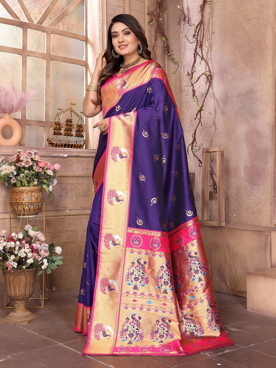 Purple Paithani Woven Soft Silk Saree with Matching Blouse