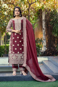 Prazu Fashion Dark Maroon Jimmy Silk Sequin Embroidered Salwar Suit