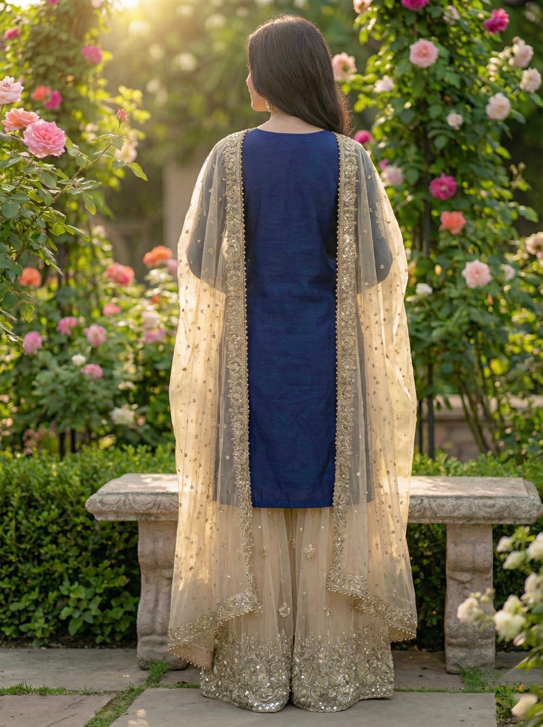 Prazu Fashion Blue Jimmy Silk Embroidery Dori Sequence Palazzo Suit