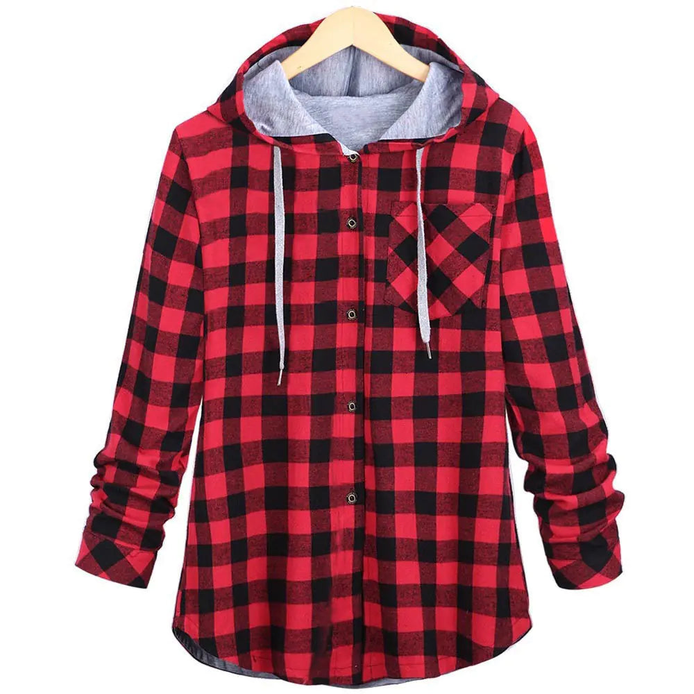 Women's Multicolor Checked Hooded Cardigan
