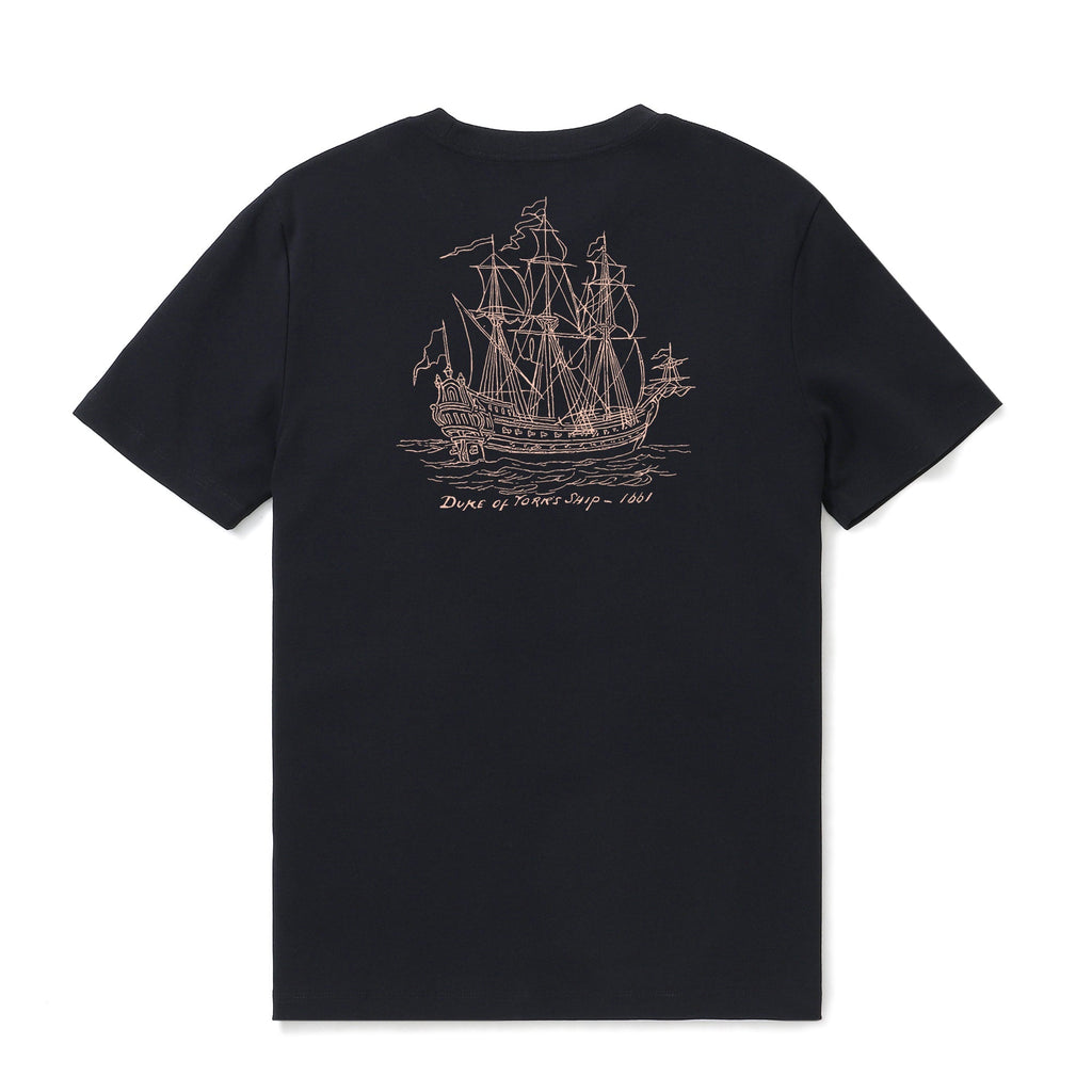 Men's black and pale-pink nautical-themed crew neck cotton graphic tee