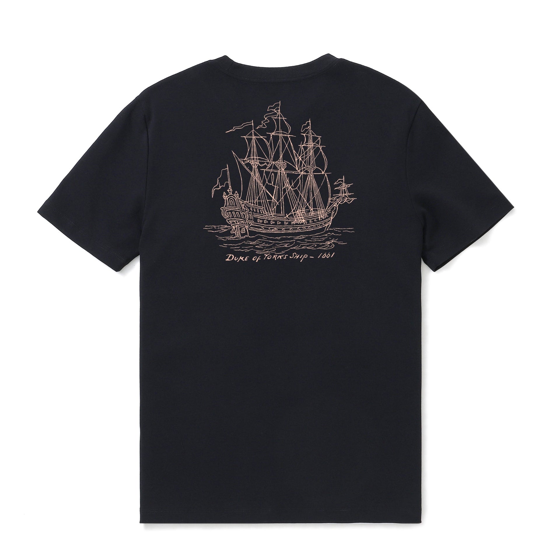 Men's black and pale-pink nautical-themed crew neck cotton graphic tee