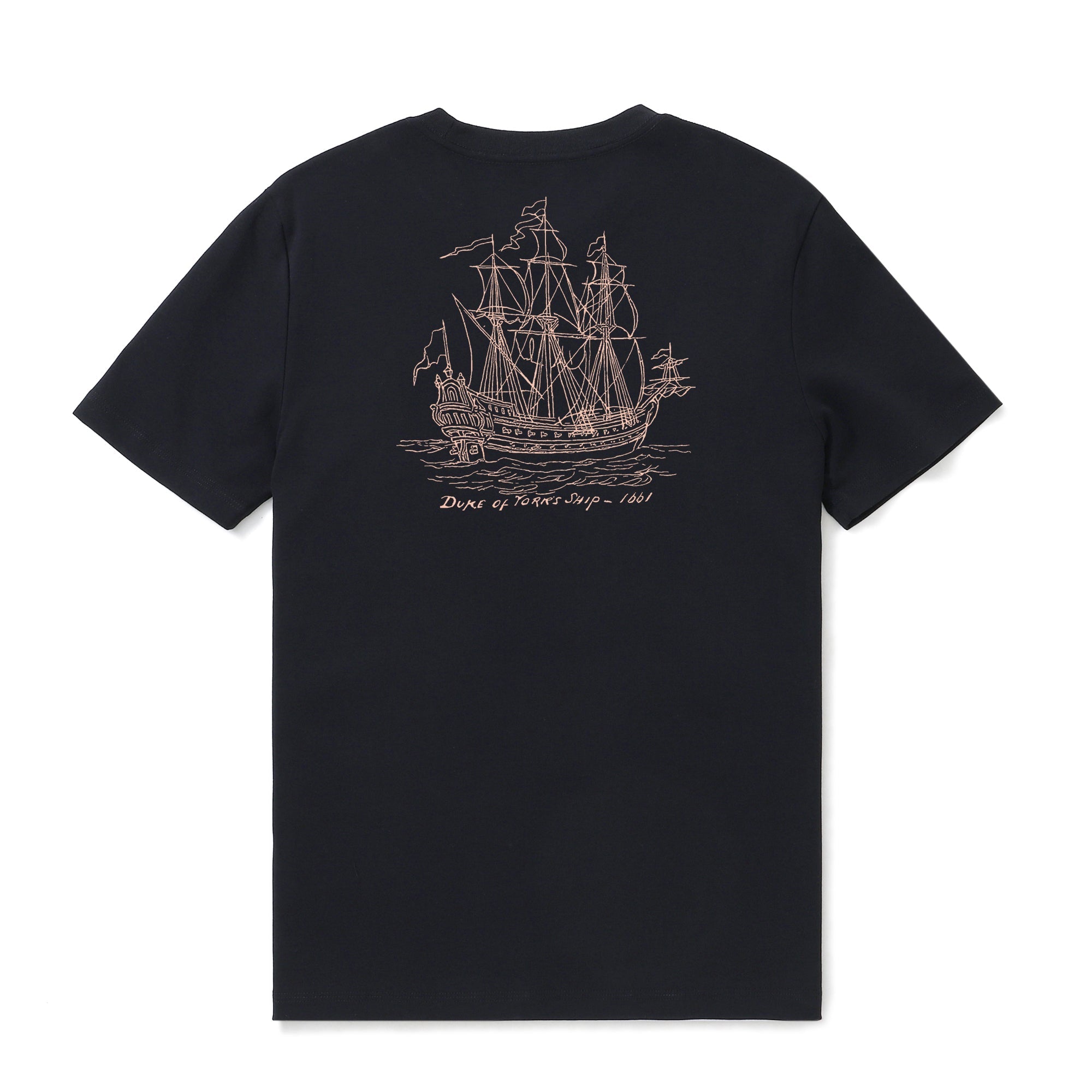 Men's black and pale-pink nautical-themed crew neck cotton graphic tee
