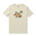 Men's beige crew neck t-shirt featuring a prehistoric dinosaur illustration