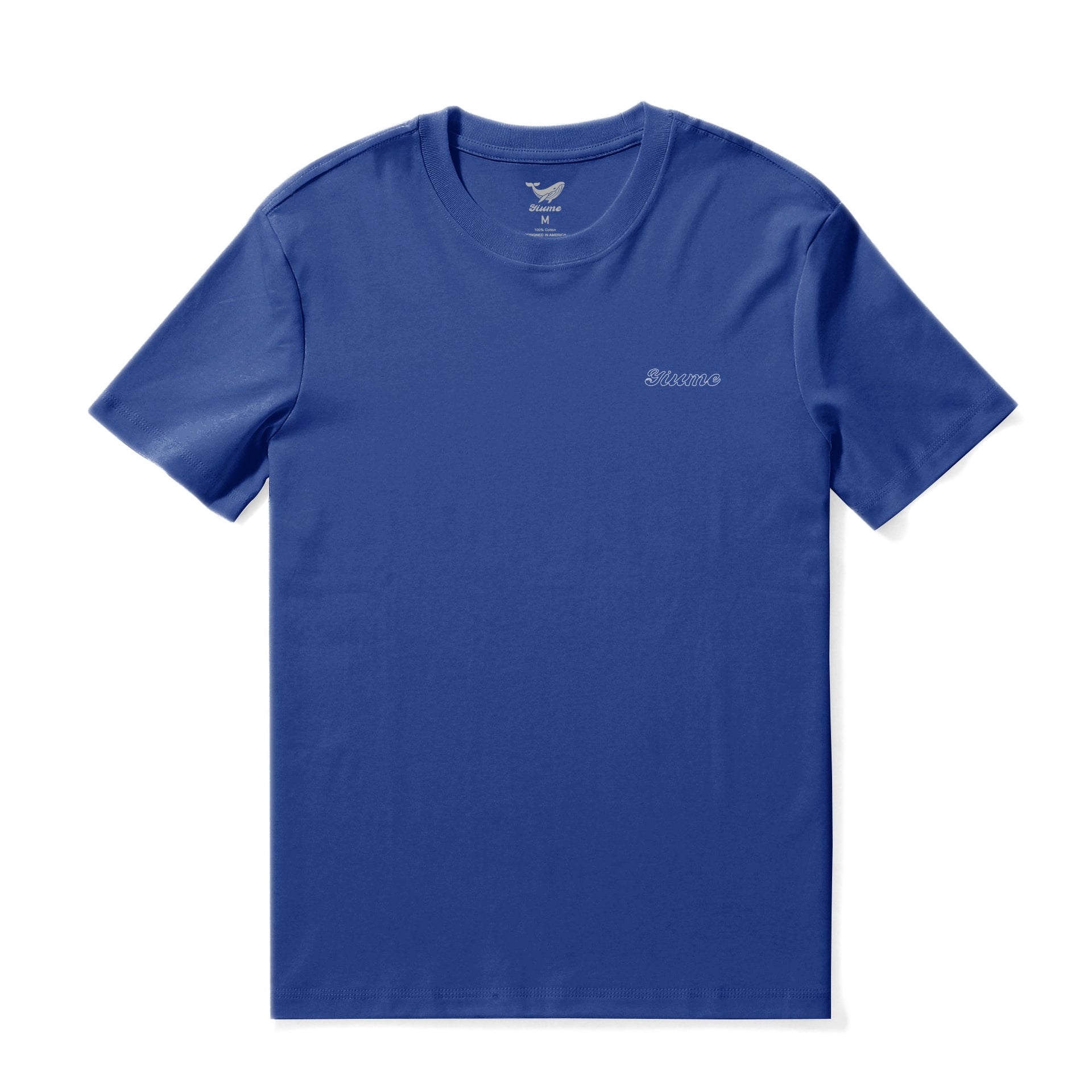 Men's Minimalist Fish Line Art Crew Neck Cotton Tee in Blue