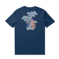 Men's navy blue crew neck t-shirt with a detailed tiger, pine, and crane graphic design.