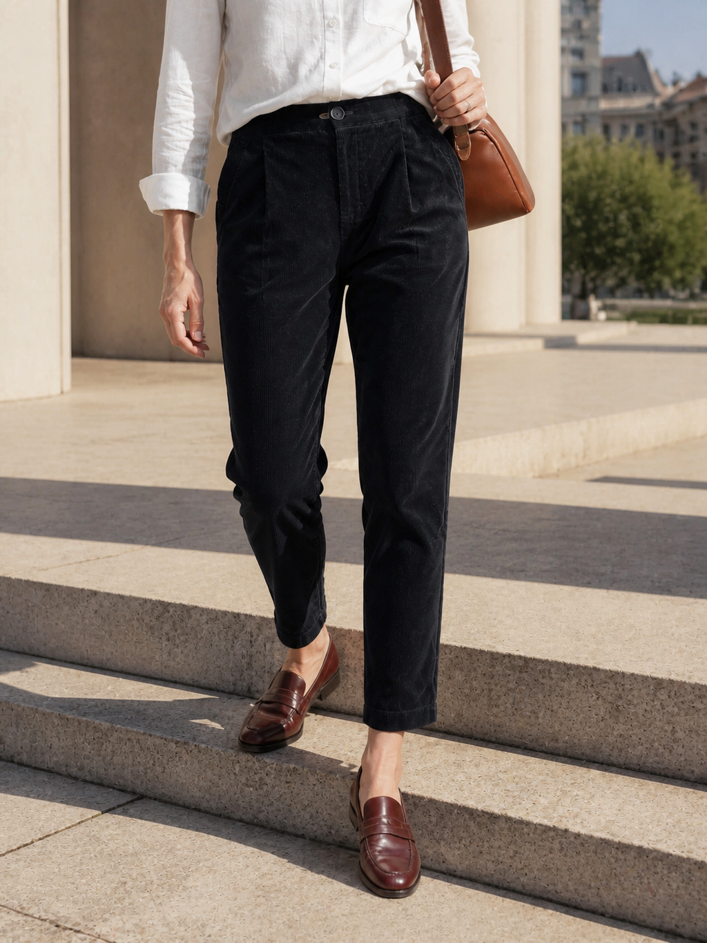 Cotton Elastic Waist Tapered Pants NIKKI