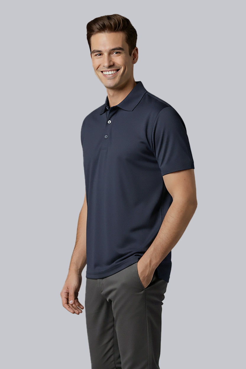 Mens UPF 50 Performance Polo Shirt in Navy Blue - Image 3