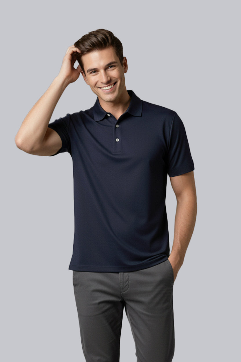 Mens UPF 50 Performance Polo Shirt in Navy Blue - Image 5