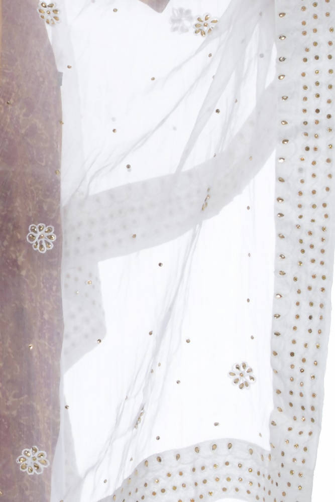 White Organza Cotton Dupatta with Nug Embroidery