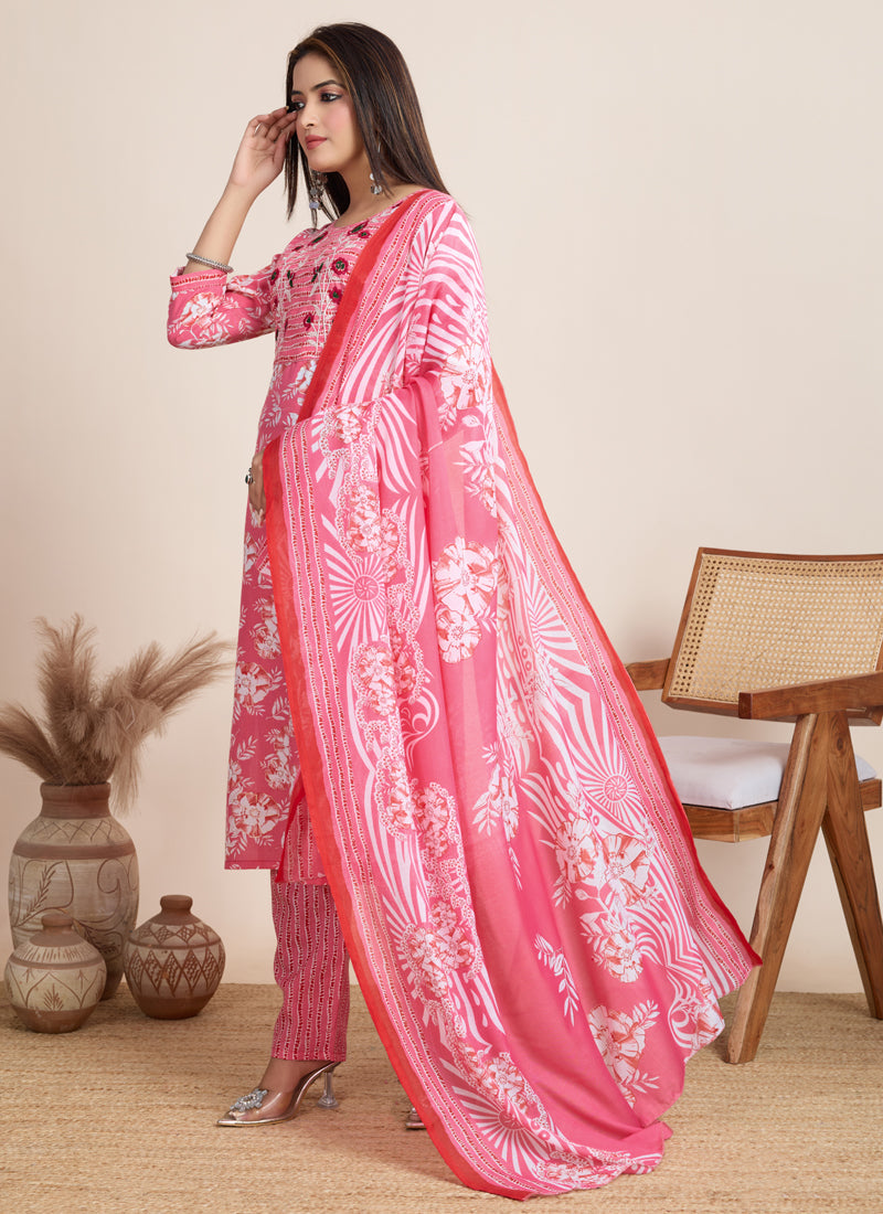 Light Pink Printed Cotton Blend Festival Salwar Suit