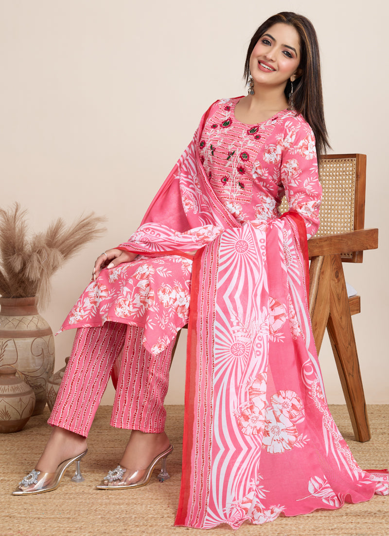Light Pink Printed Cotton Blend Festival Salwar Suit