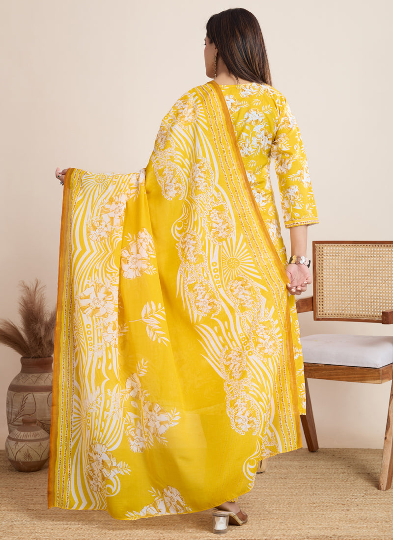 Yellow Printed Cotton Blend Festival Wear Salwar Suit Set