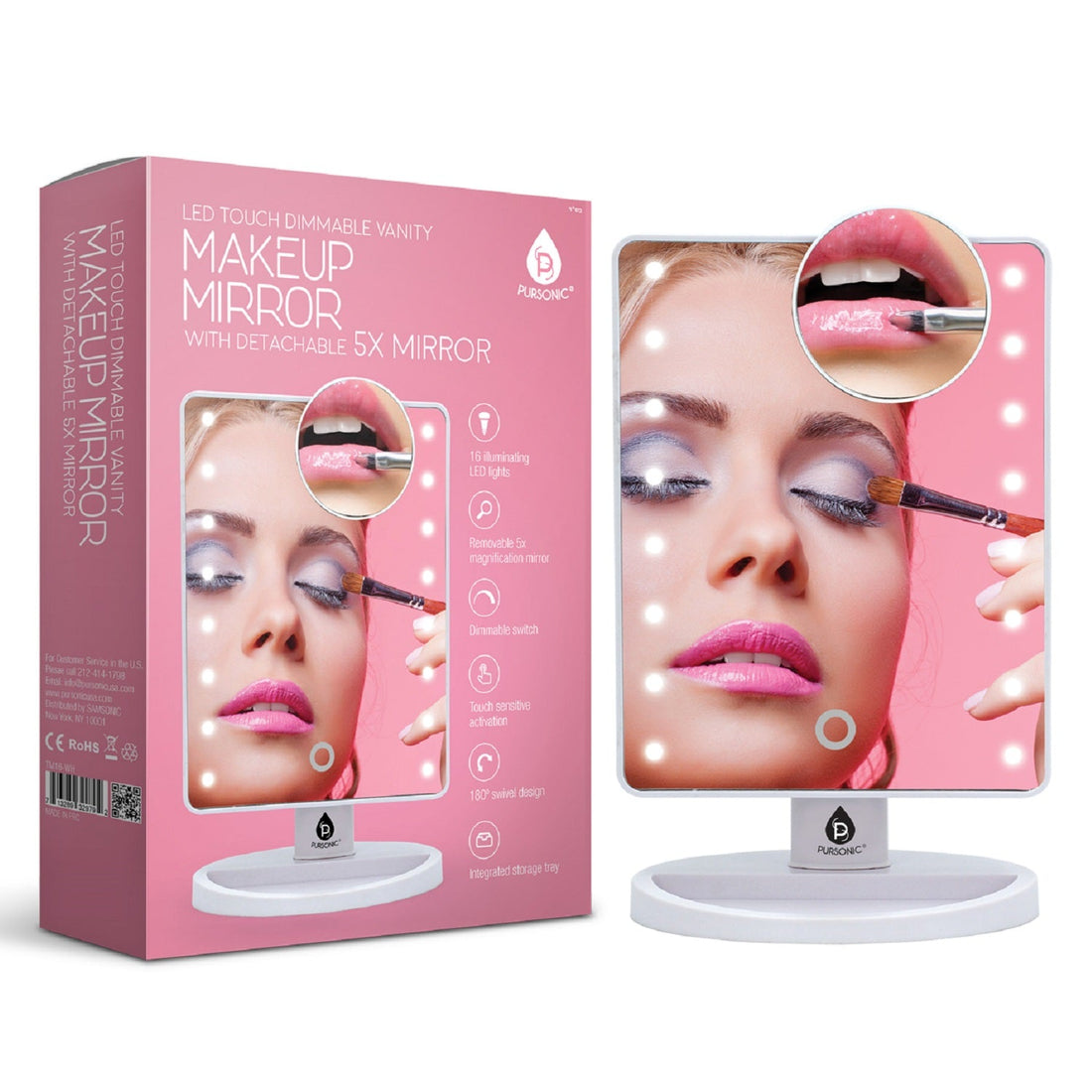 Pursonic Facial Trimmer & Eyebrow Kit, Heated Eyelash Curler & Dimmable LED Vanity Mirror