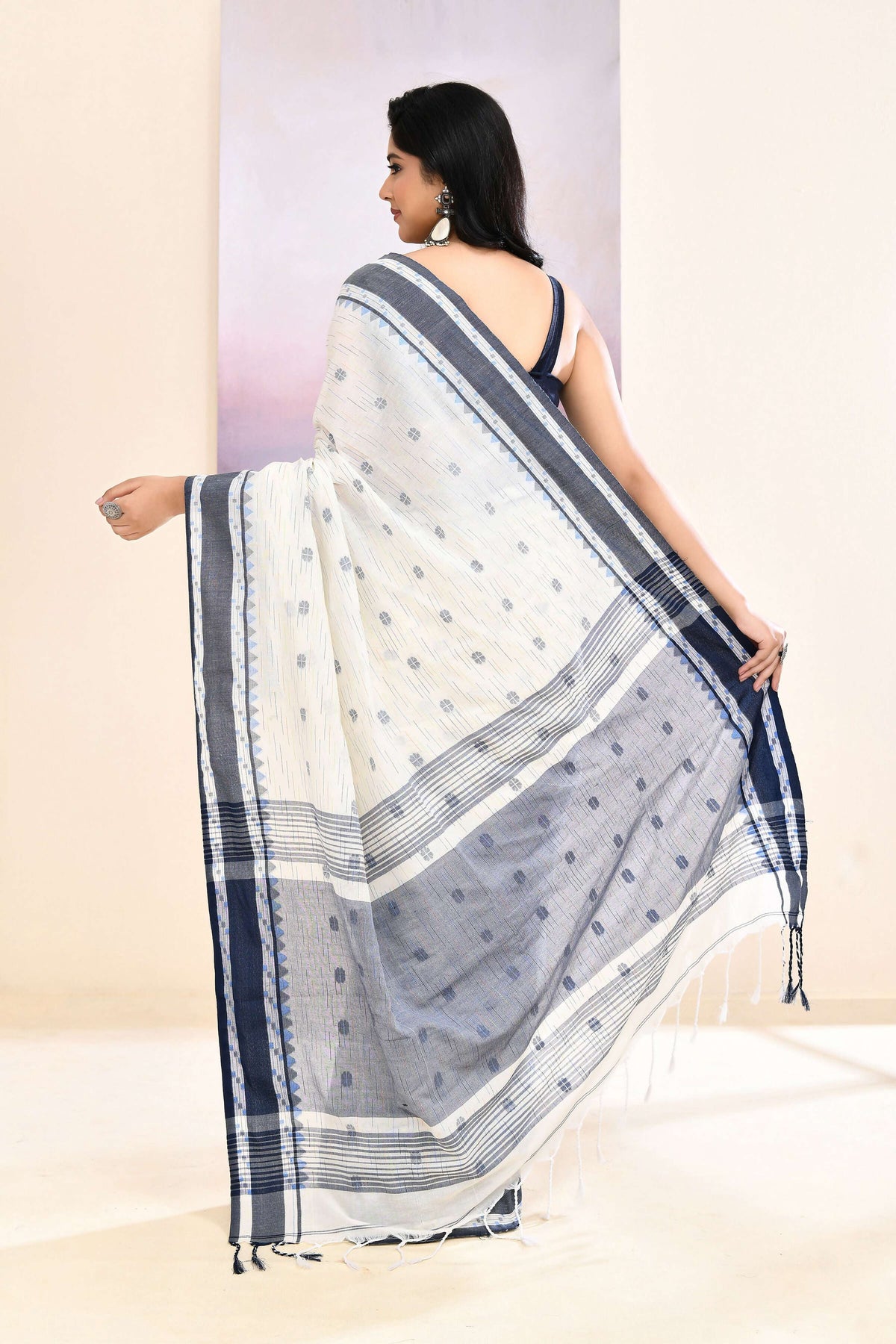 White Embellished Saree in Pure Cotton