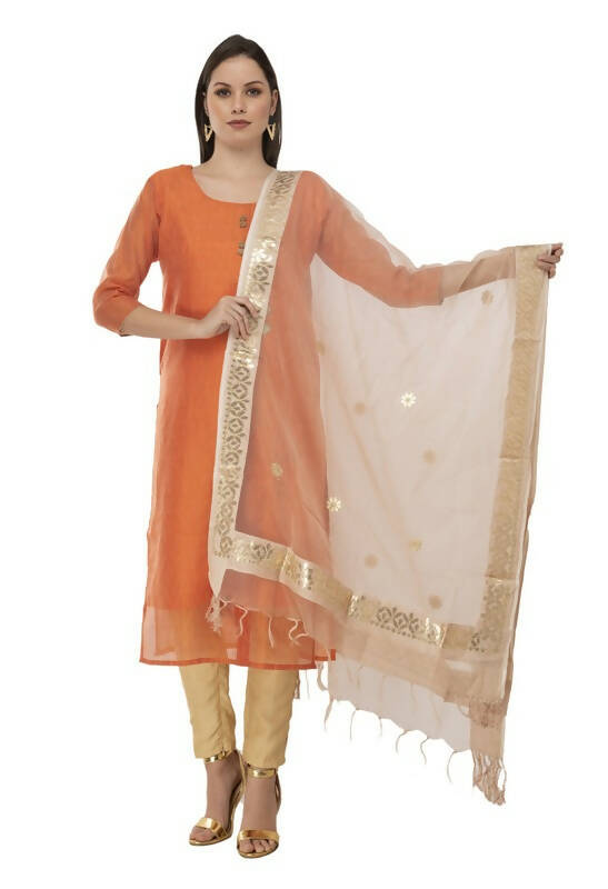 Mominos Fashion Moeza Organza Gotta Patti dupatta in light golden fabric with detailed metallic embroidery.