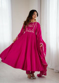 Dark Pink Chanderi 3-piece kurta set with detailed sequence embroidery work
