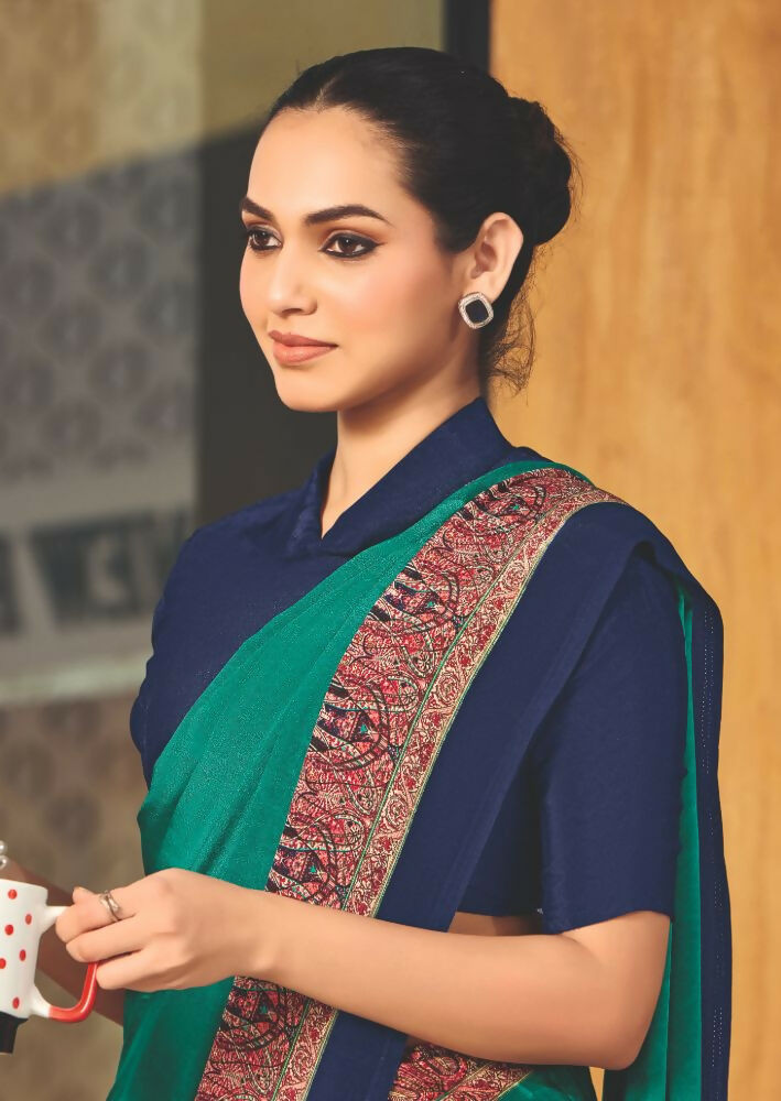 Joban Fashion Green Crepe Silk with Traditional Print Saree