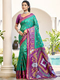 Rama Green Pochampalli Silk Saree with contrasting pink blouse