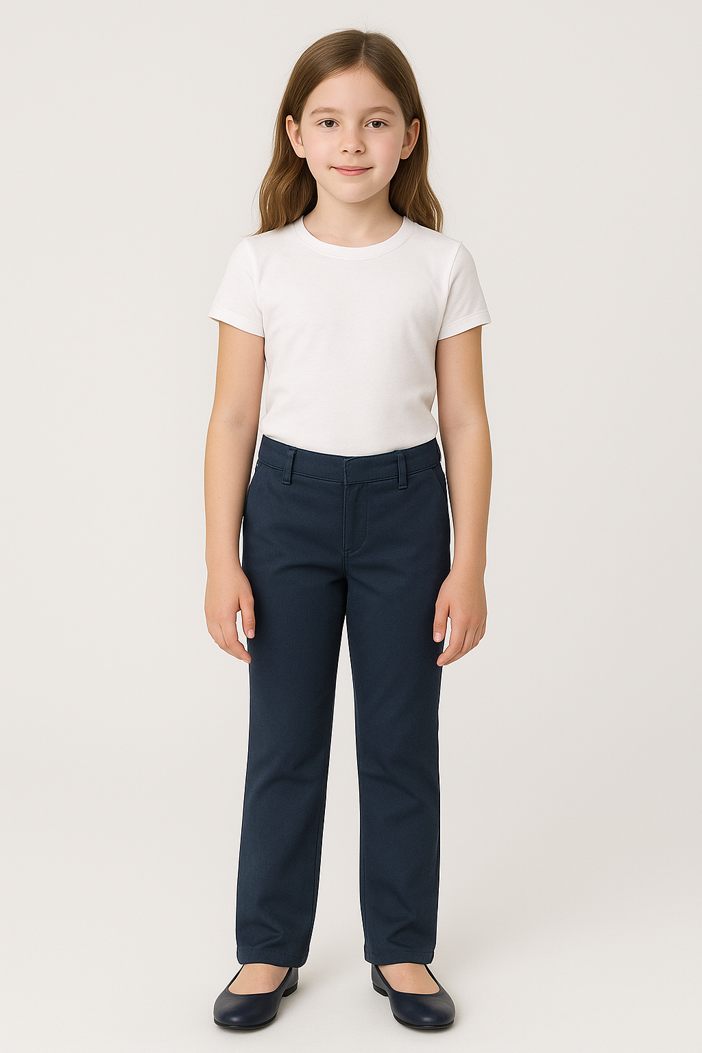 Girls navy blue flat front husky fit school uniform pants