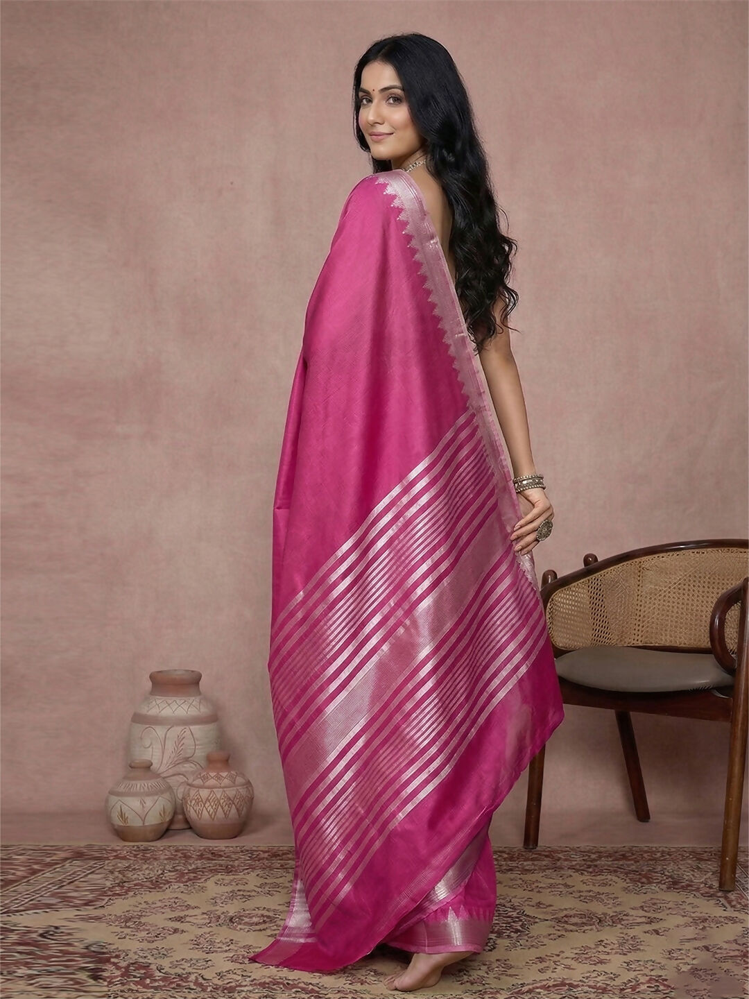 Wine Cotton Saree with Matching Blouse Piece