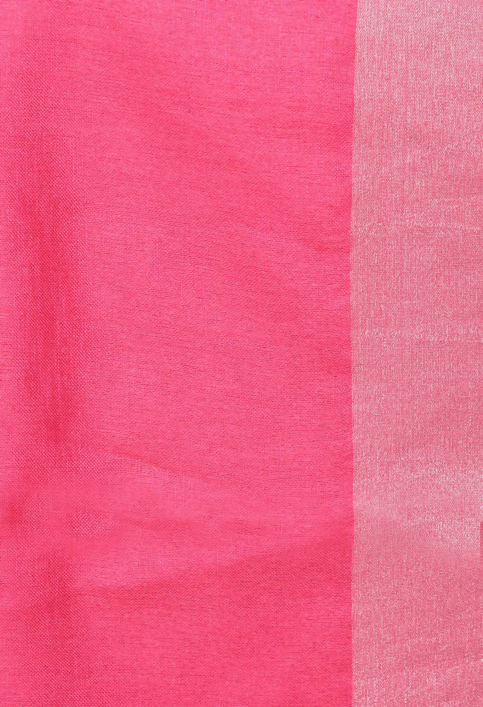 Black Pure Linen Saree with Contrasting Pink Blouse Piece