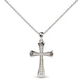 .925 Sterling Silver 1/10 Cttw Round Diamond Cross Pendant Necklace