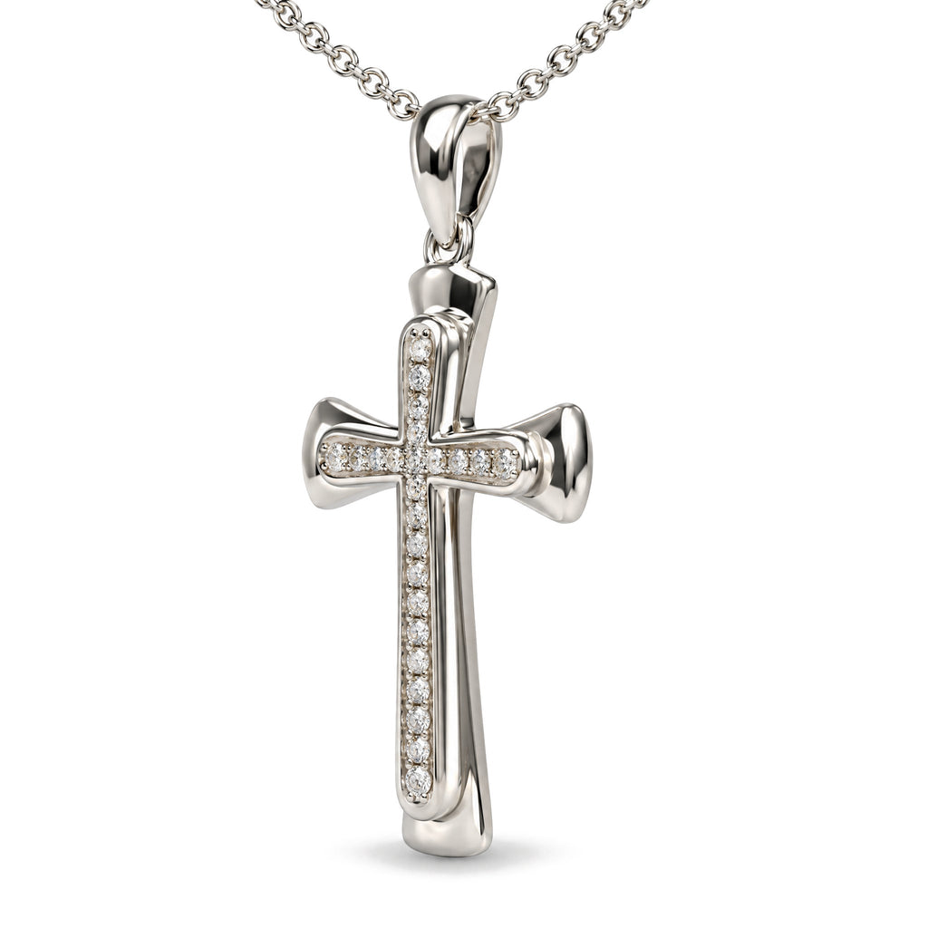 .925 Sterling Silver 1/10 Cttw Round Diamond Cross Pendant Necklace