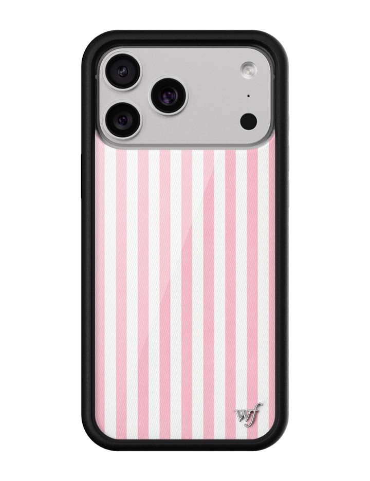 Pink Stripes iPhone Case featuring soft baby pink stripes on a white background