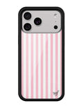Pink Stripes iPhone Case featuring soft baby pink stripes on a white background