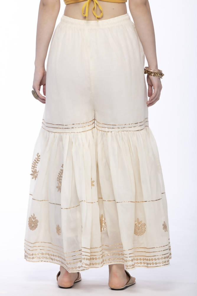 Off White Cotton Sharara Pants with Elegant Gota Work Detail