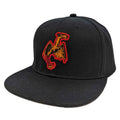 Black trucker hat with Jersey Devil patch and red and orange accent details