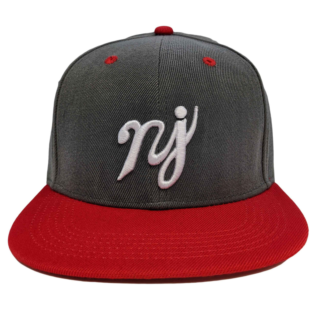 Red and Heather Grey NJ Script Snapback Hat - Two-Tone Streetwear