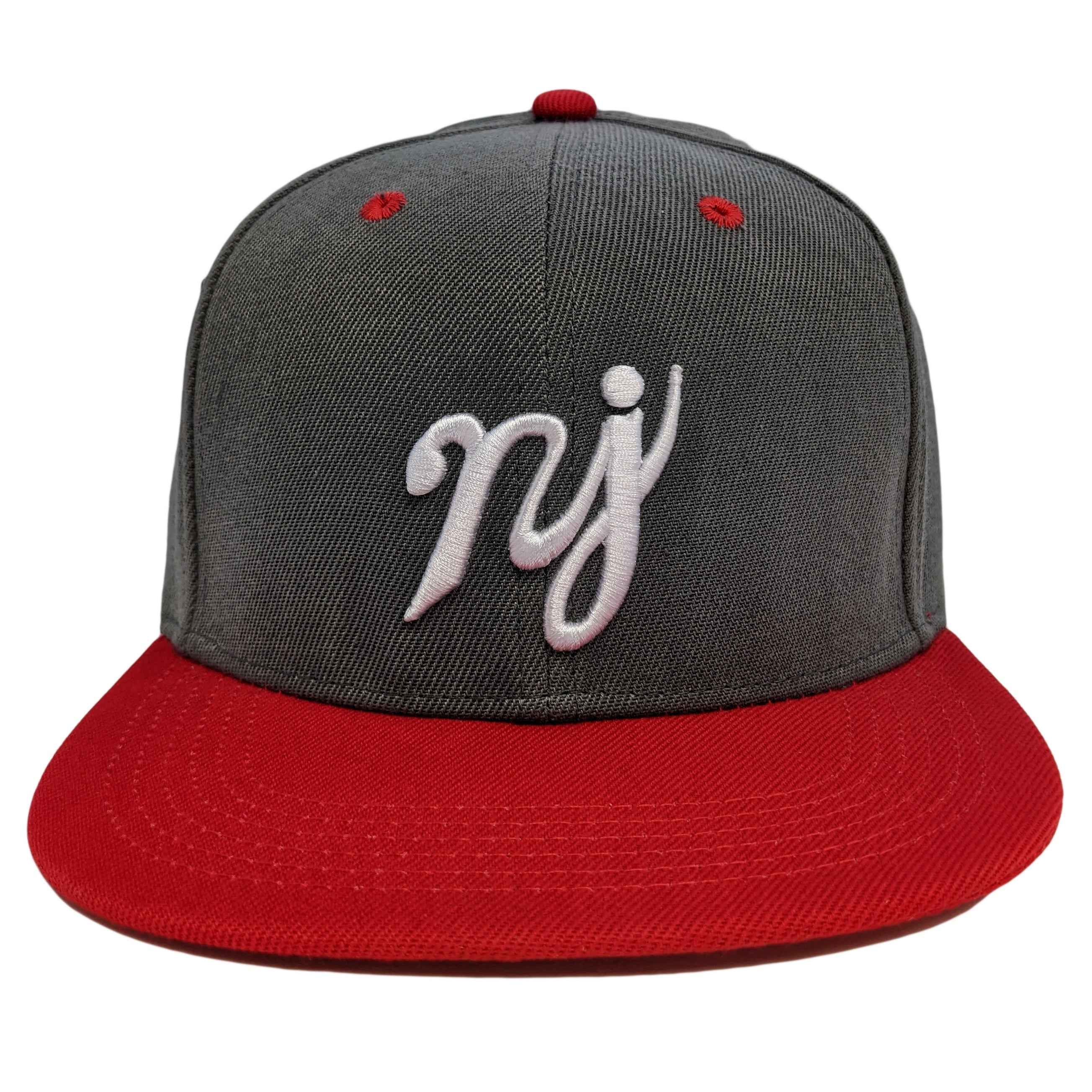 Red and Heather Grey NJ Script Snapback Hat - Two-Tone Streetwear