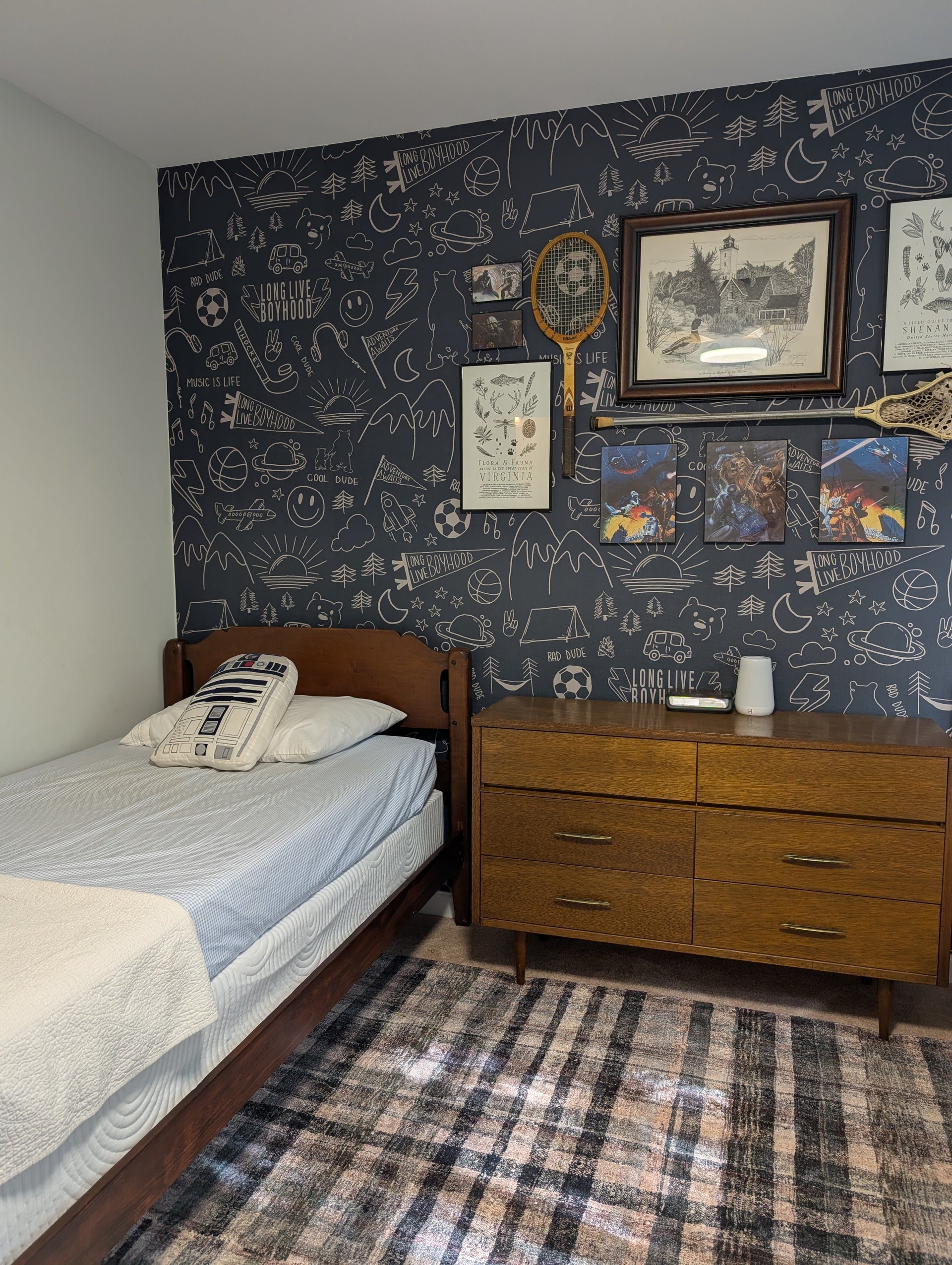 Ozzy Abstract Wallpaper - Navy & White Bohemian Peel and Stick
