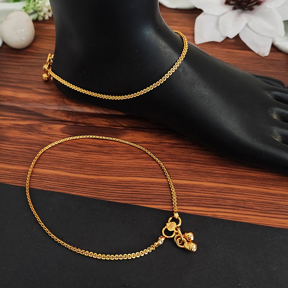 Antique style high gold polish traditional payal set for young girls with classic Indian design.
