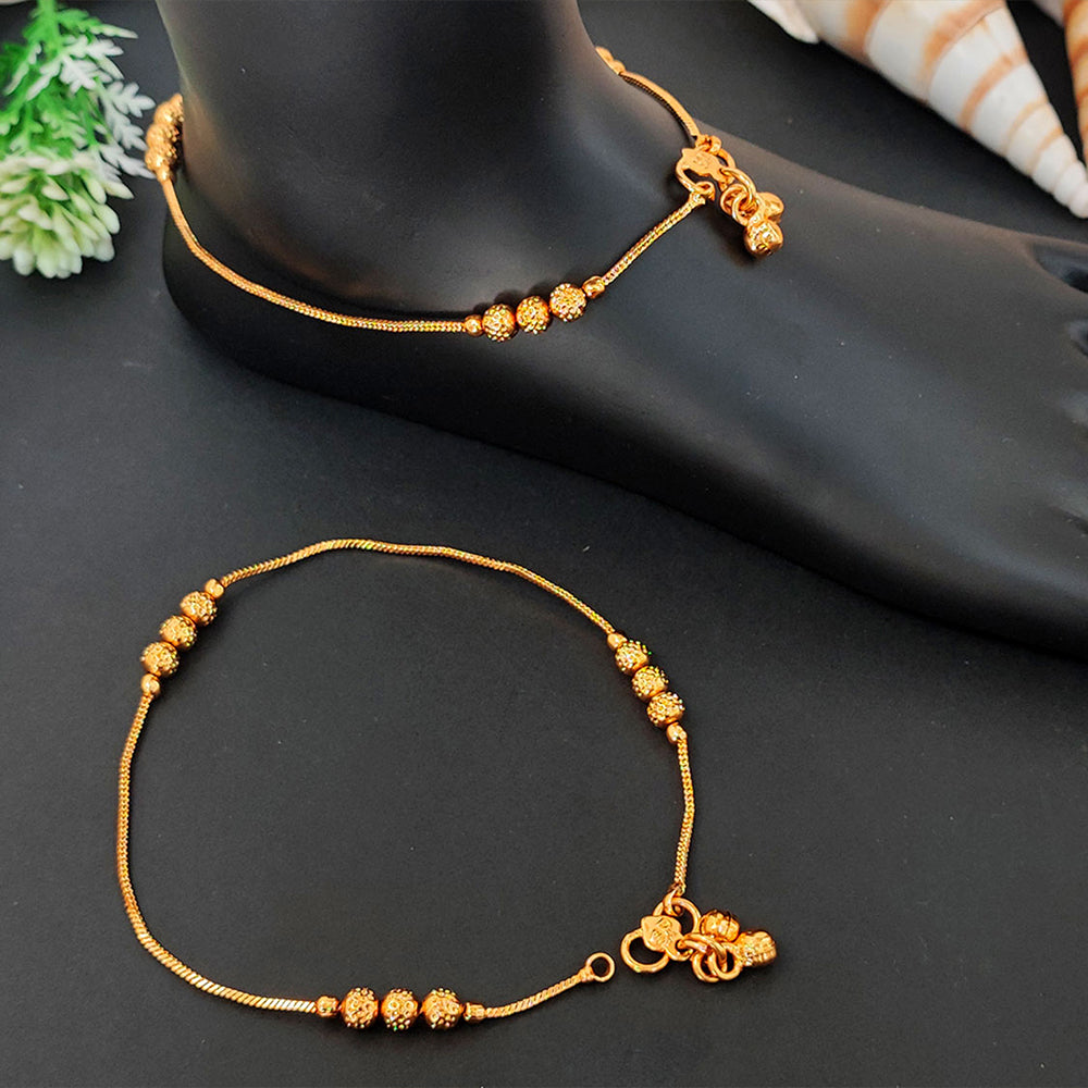 High gold designer beads anklet for women and girls displayed on a white background.
