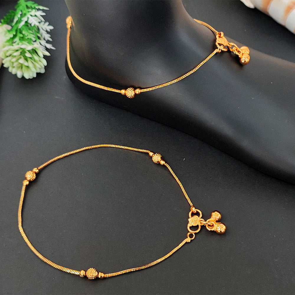 Elegant gold-polished beaded anklet for kids and young girls