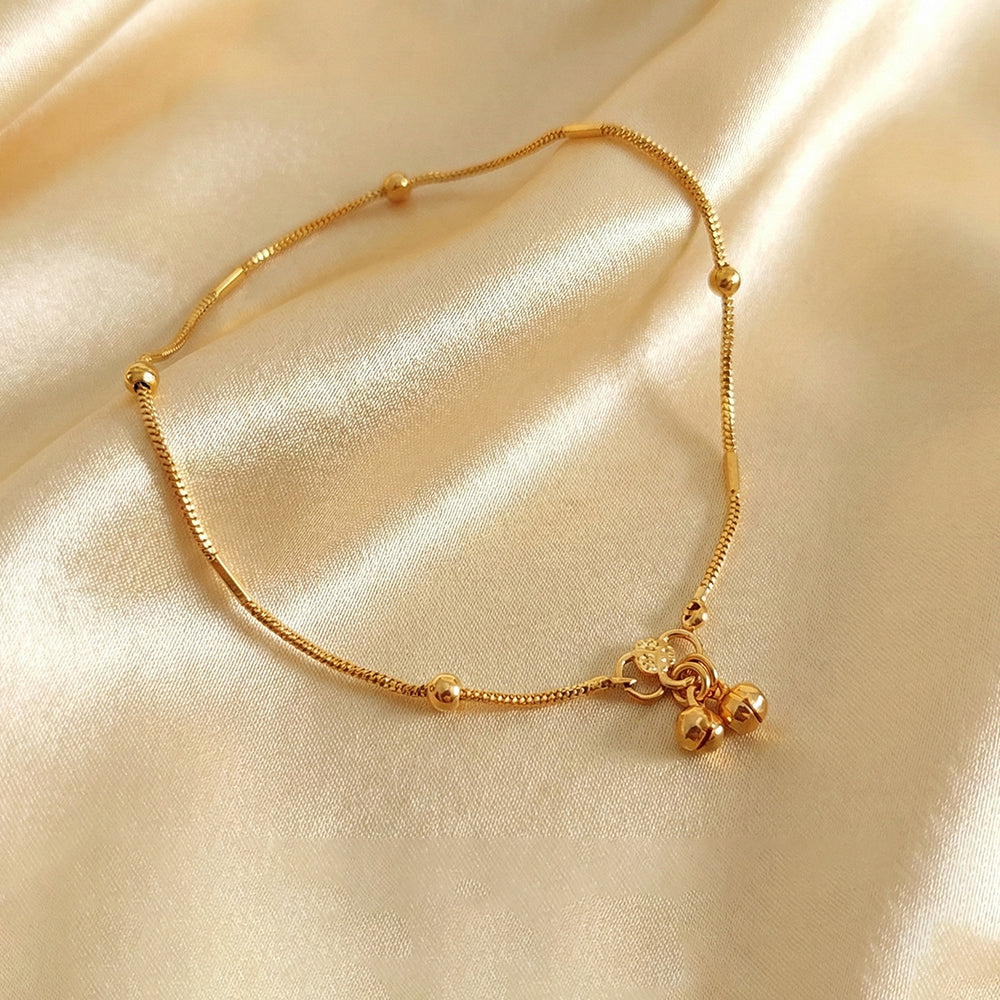 Classic Gold-Tone Beaded Anklet for Girls Traditional Foot Jewelry