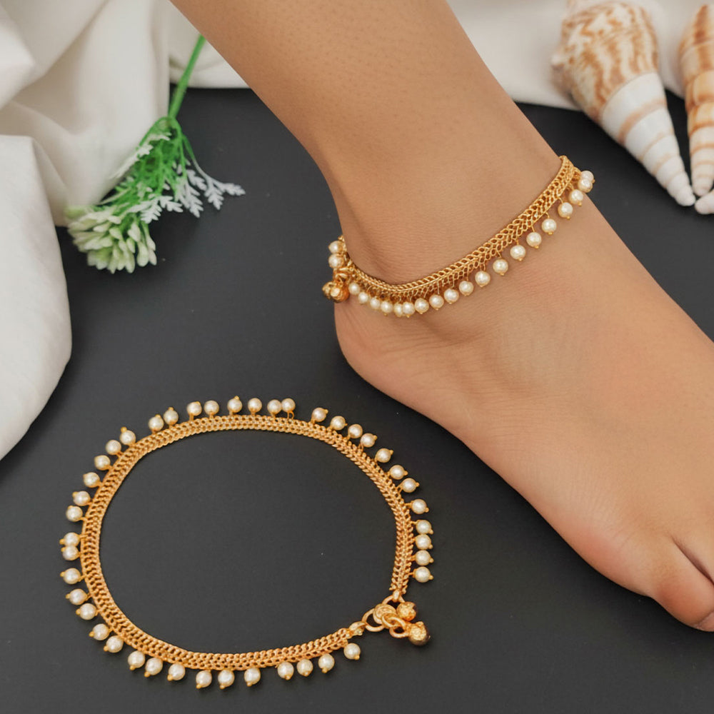 Elegant high-gold plated anklet with pearl drops for girls